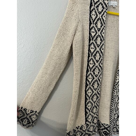 Lucky Brand Cream and Black Long Sleeve Open Front Knit Cardigan Size Small - Picture 3 of 5